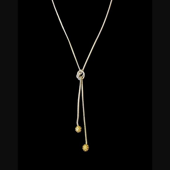 Banana Republic Two Tone Ball Dangle Knotted Y Necklace 31" Long - Picture 9 of 12